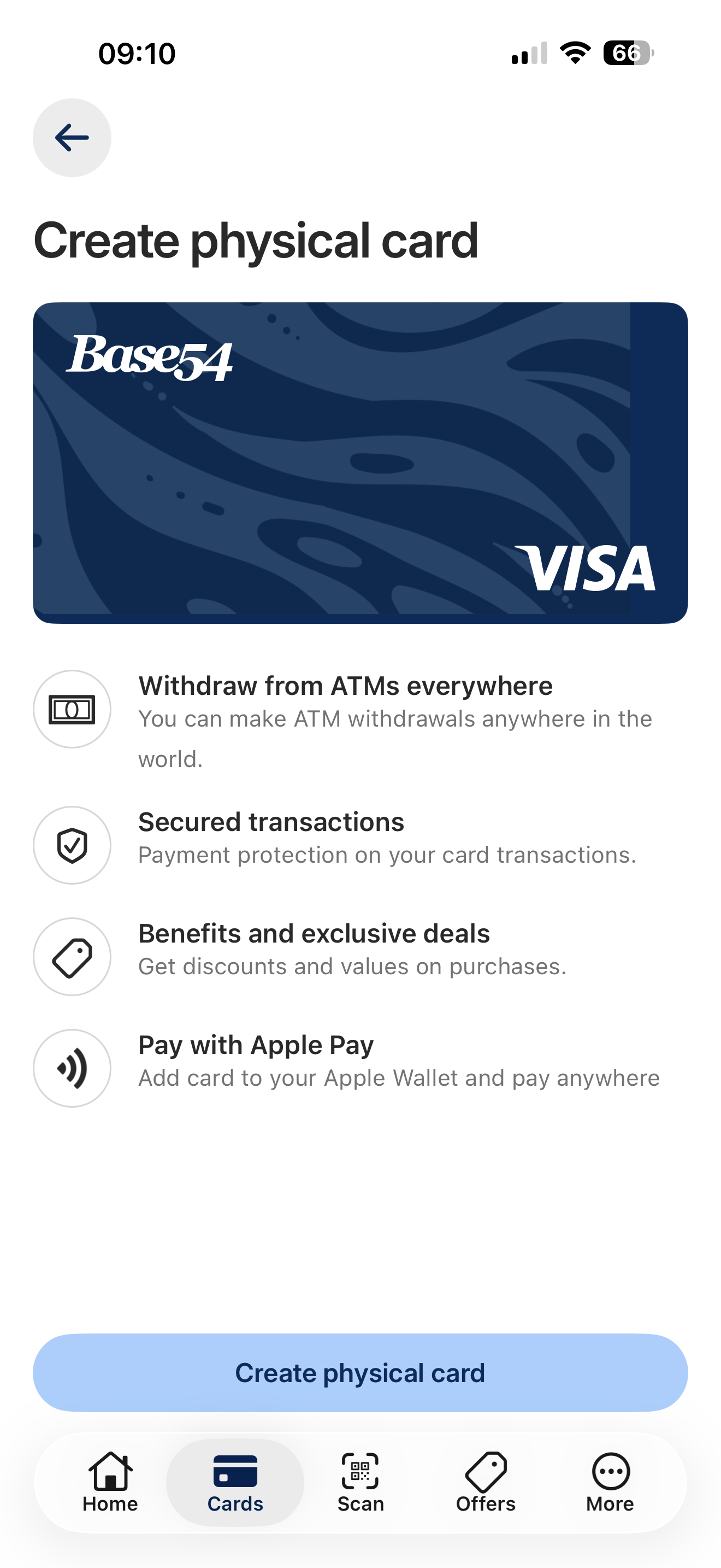 Beeze Create physical card screen